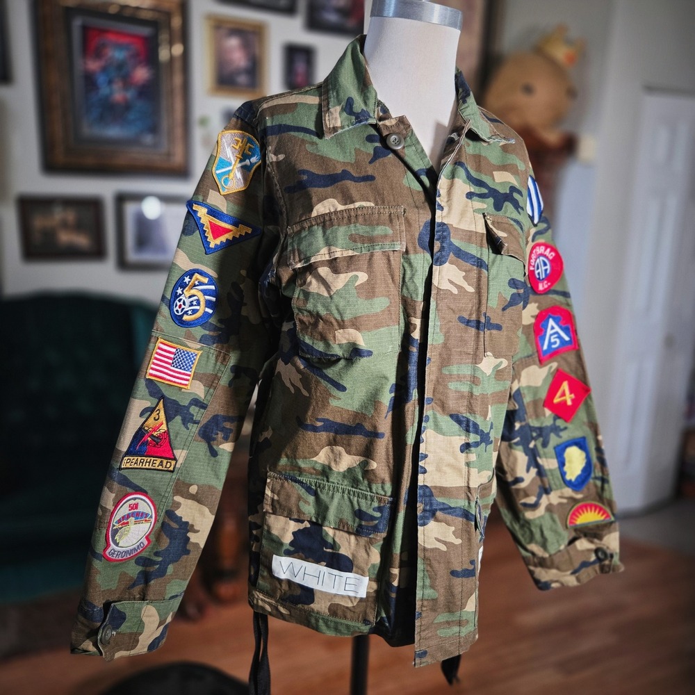 Off-White Camo Military Field Jacket Patched‎ Logo Streetwear Cotton Size S